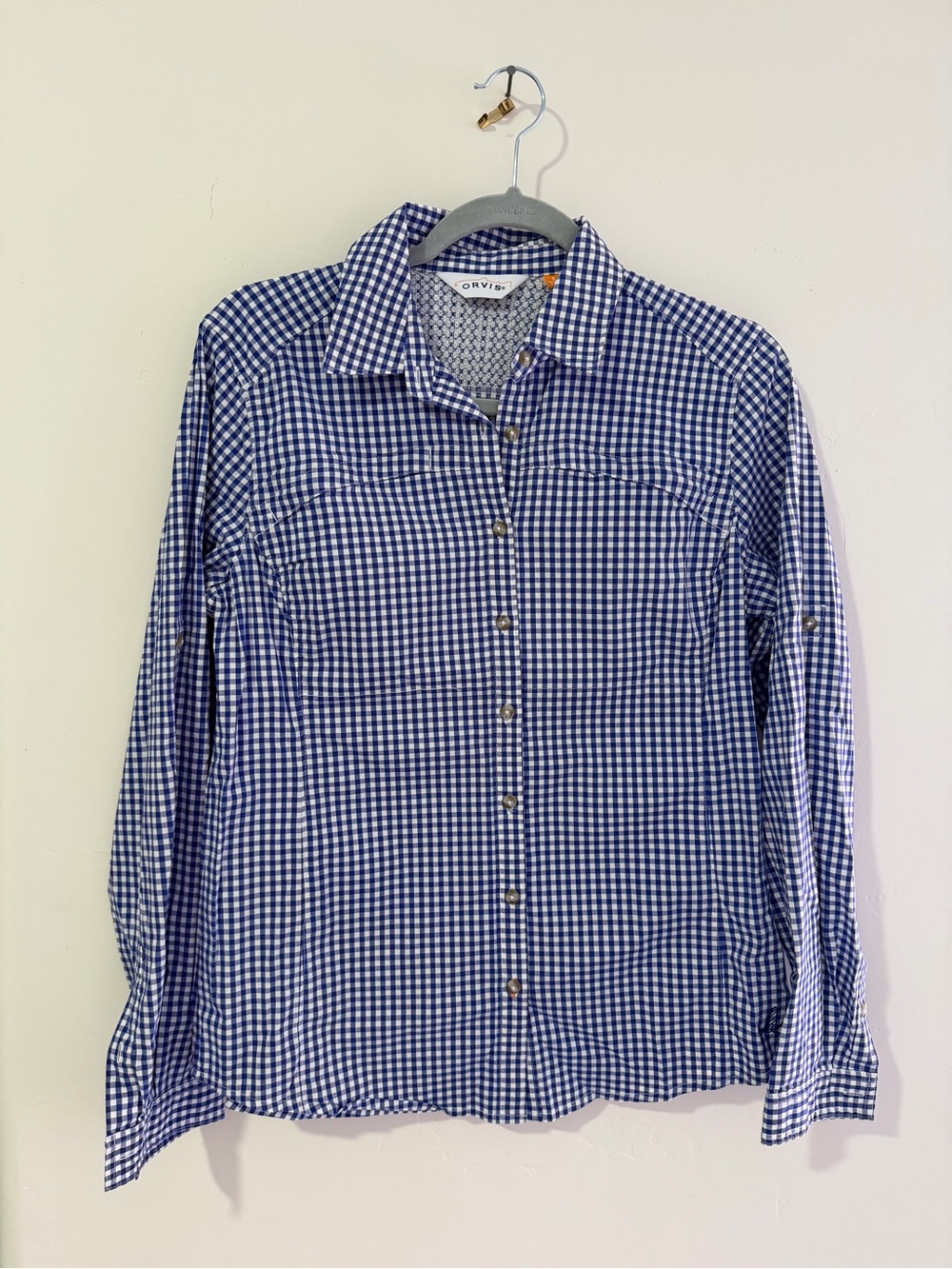 Orvis Men’s Navy and White Gingham Button-Down Shirt